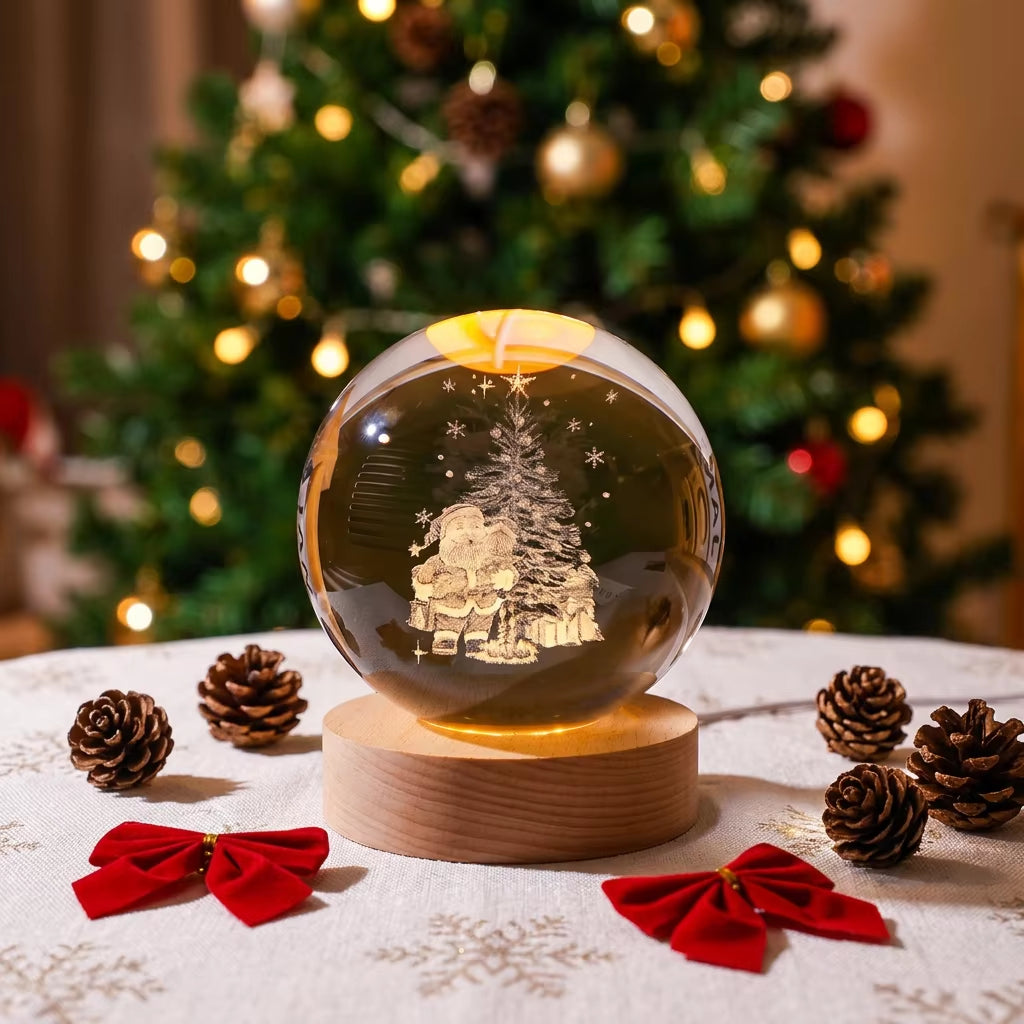 Christmas Gift Crystal 3D Engraved Laser Glass Crystal Ball Night Lamphome Decor