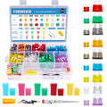 Car Fuse Assortment Kit, 292 Pcs Standard & Mini Blade Fuses, Tall/Std & Low Profile Jcase Box Shaped Fuses with Fuse Tester and Puller Fuses Automotive Assortment Kit for Trucks, Cars and SUV, Boat