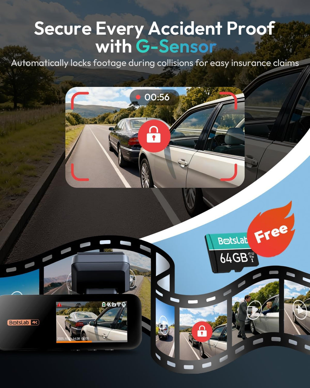 G980H 4K STARVIS Dash Cam Front and Rear, 64GB Card[2026 Upgraded]
