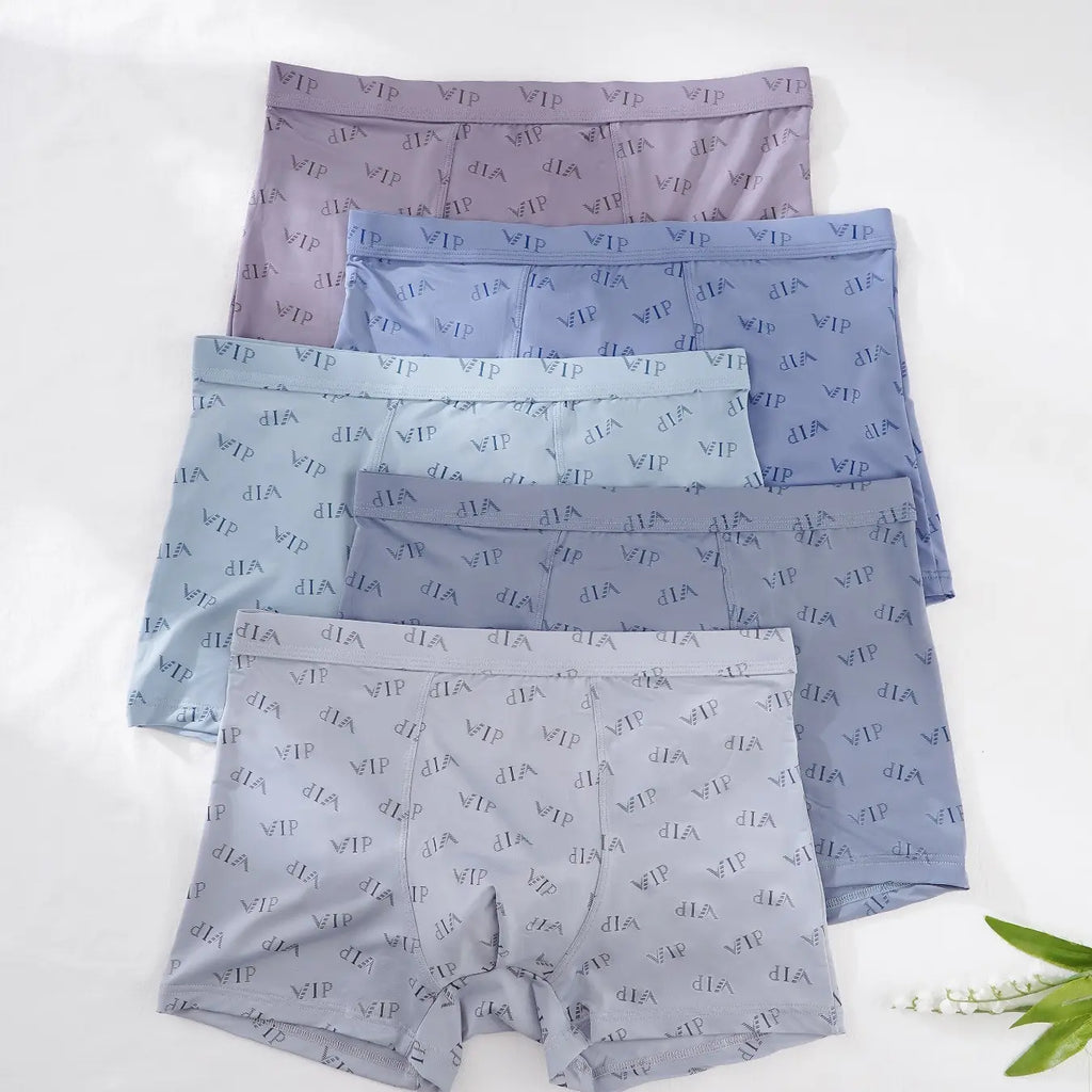 Men'S "VIP" Letter Solid Breathable Boxer Briefs, Regular Fit Casual Panties, Fashion Comfortable Underwear Set, Summer Outfits 2024