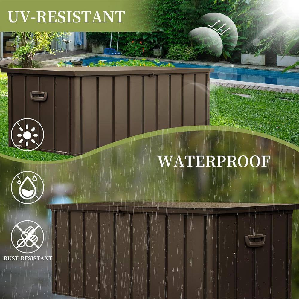 100 Gal. Dark Brown Steel Outdoor Storage Deck Box with Lockable Lid