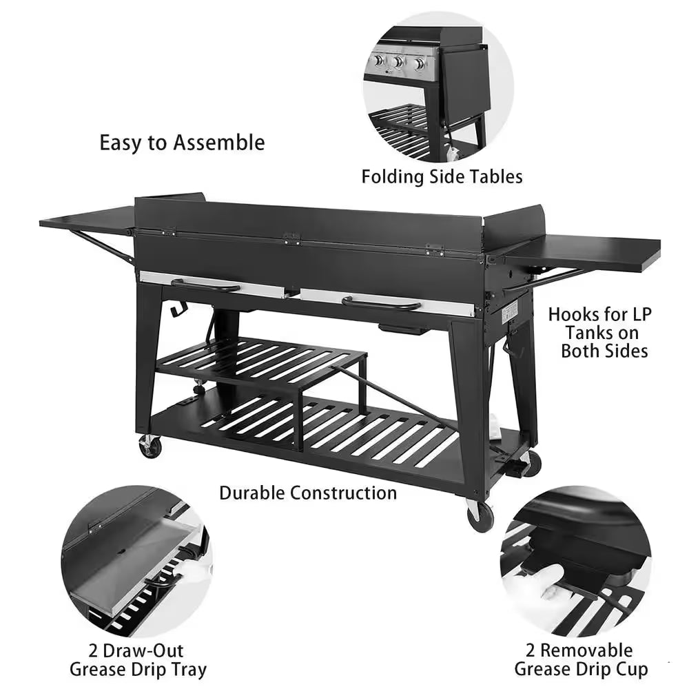 8-Burner Event Propane Gas Grill with 2 Folding Side Tables