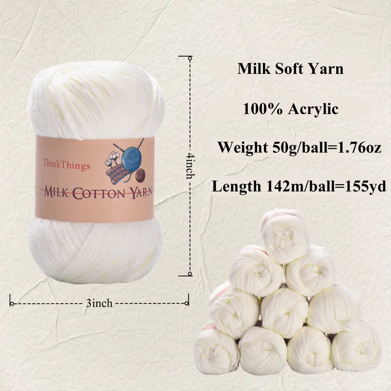 THINKTHINGS Premium Bulk Acrylic Milk Cotton Yarn Set - 10 Soft, Vibrant Balls for All Your Crochet and DIY Crafting Needs