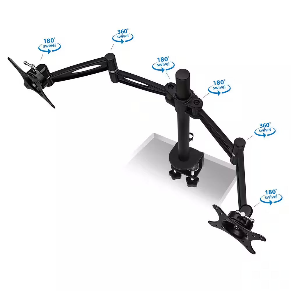 Full Motion Dual Computer Monitor Desk Mount for Screens up to 27 In.
