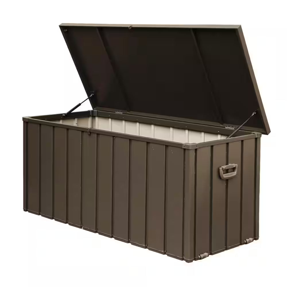 100 Gal. Dark Brown Steel Outdoor Storage Deck Box with Lockable Lid