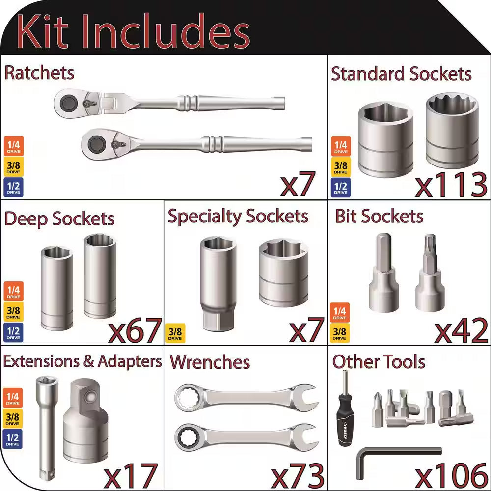 1/4 In., 3/8 In., and 1/2 In. Drive Master Mechanics Tool Set (432-Piece)