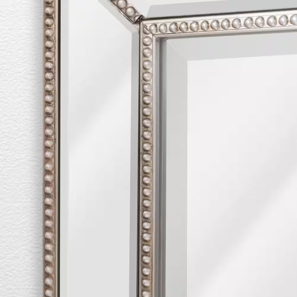 20 In. W X 32 In. H Framed Rectangular Beveled Edge Bathroom Vanity Mirror in Champagne Silver
