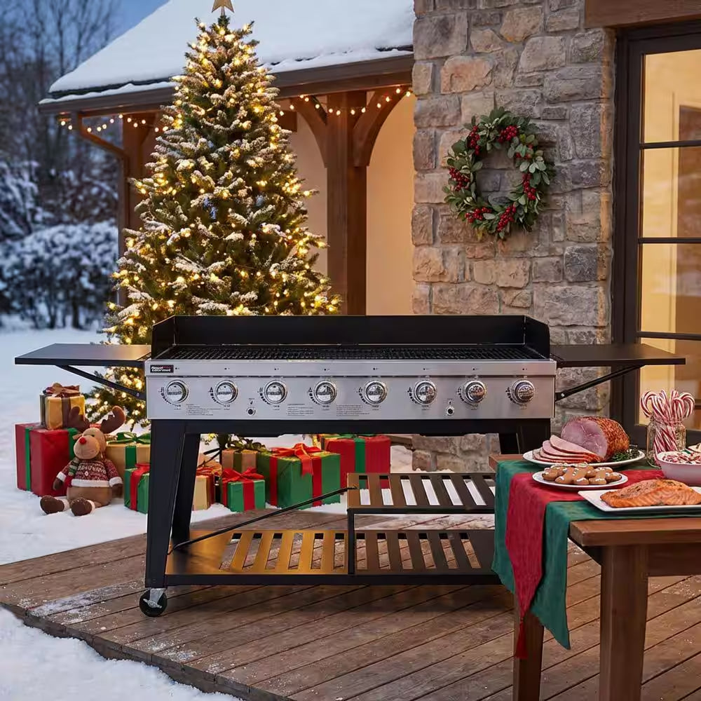 8-Burner Event Propane Gas Grill with 2 Folding Side Tables