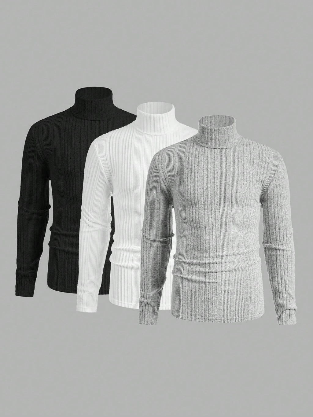 Mainfolk 3Pcs Men'S Casual Knit Turtleneck T-Shirts, Daily Wear