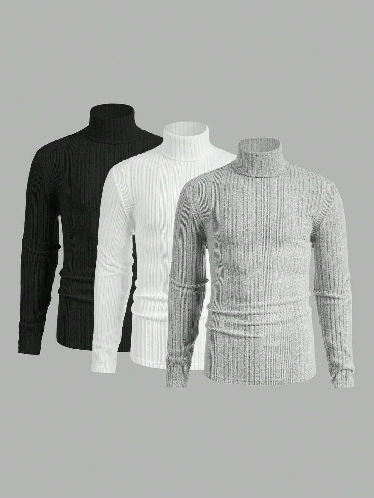 Mainfolk 3Pcs Men'S Casual Knit Turtleneck T-Shirts, Daily Wear