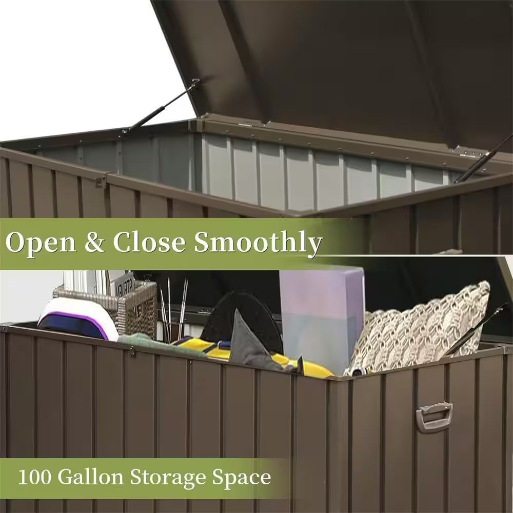 100 Gal. Dark Brown Steel Outdoor Storage Deck Box with Lockable Lid