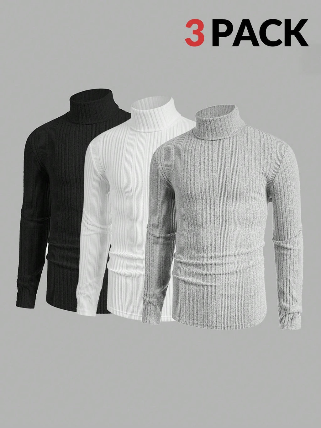 Mainfolk 3Pcs Men'S Casual Knit Turtleneck T-Shirts, Daily Wear