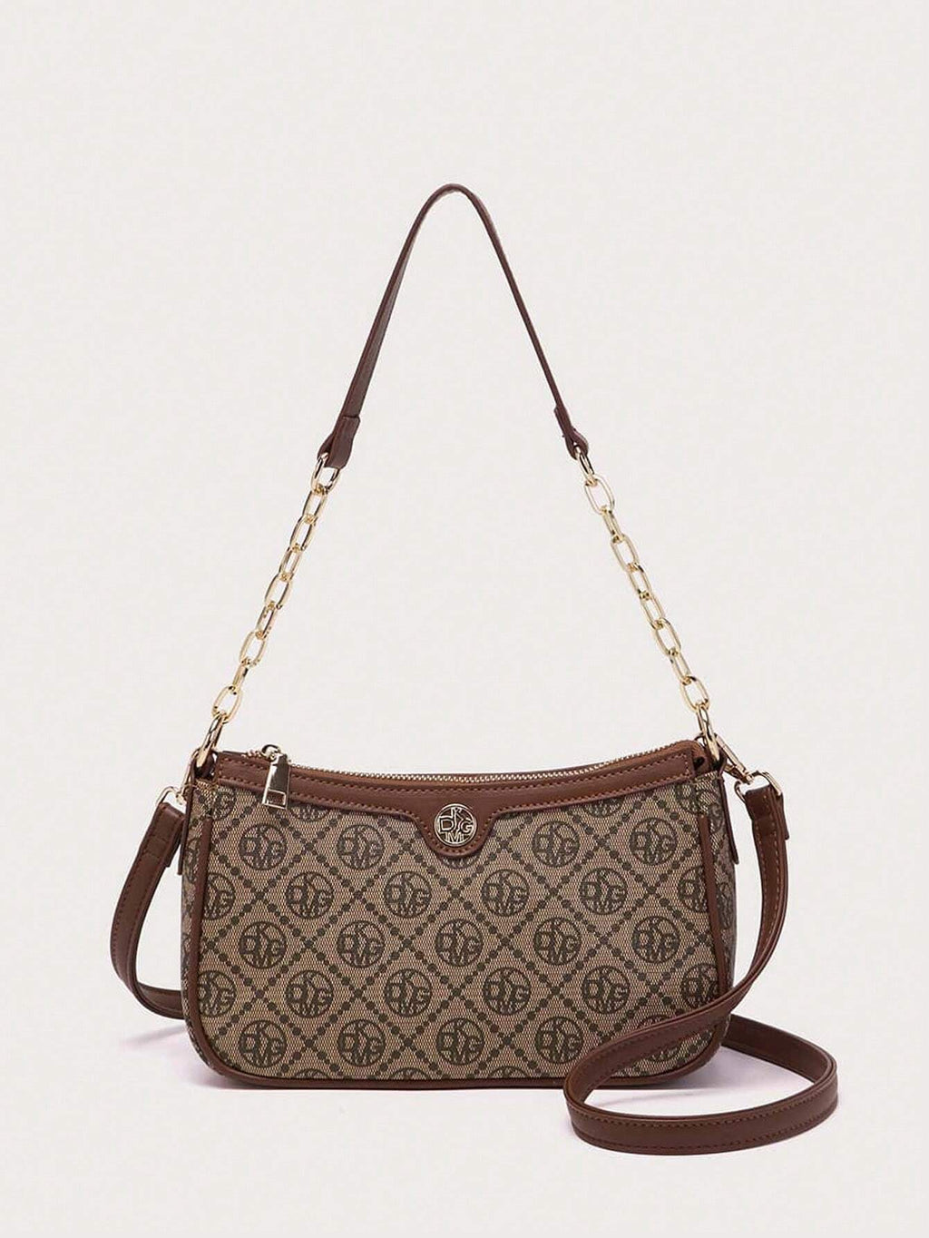 DK DKMG 1Pc Faux Leather Letter Print Chain Strap Shoulder Bag, Suitable for Daily Use or Holiday Gifts