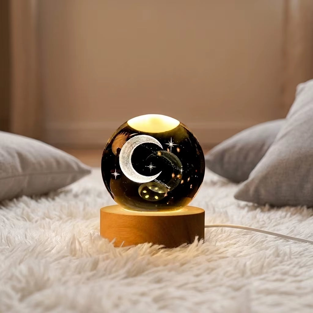 Christmas Gift Crystal 3D Engraved Laser Glass Crystal Ball Night Lamphome Decor