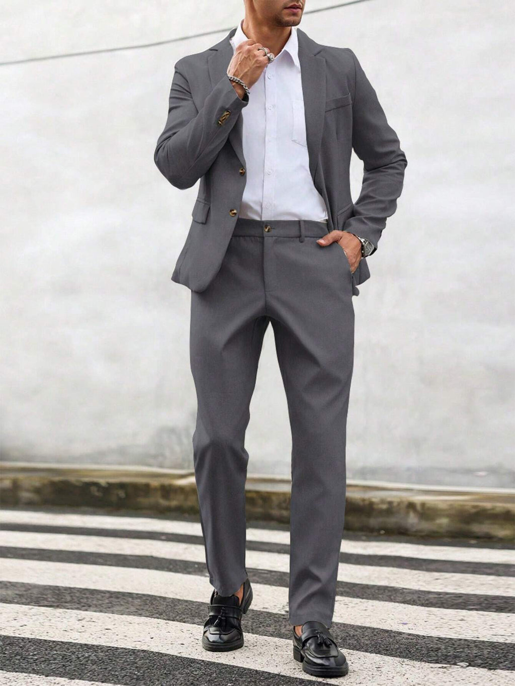 Calvornis 2Pcs Men'S Solid Color Single-Breasted Blazer and Pants Suit Men Suit and Pants