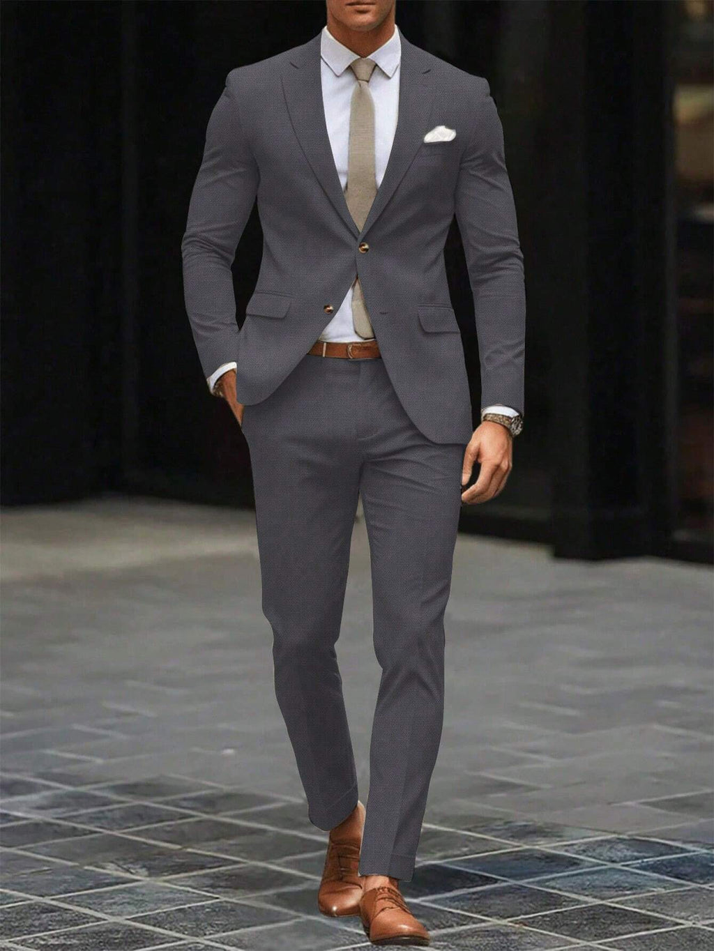 Calvornis 2Pcs Men'S Solid Color Single-Breasted Blazer and Pants Suit Men Suit and Pants