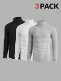 Mainfolk 3Pcs Men'S Casual Knit Turtleneck T-Shirts, Daily Wear