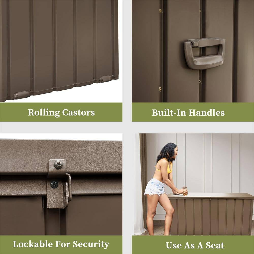 100 Gal. Dark Brown Steel Outdoor Storage Deck Box with Lockable Lid