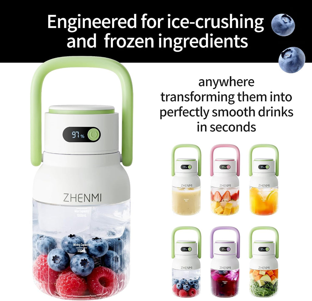 Portable Blender, Personal Blender for Smoothies & Shakes, Cordless, 33Oz Bpa-Free Vessel, 18000RPM Motor, Leakproof Lid with Sip Spout, USB-C Rechargeable, Easy-To-Clean Parts (Green)