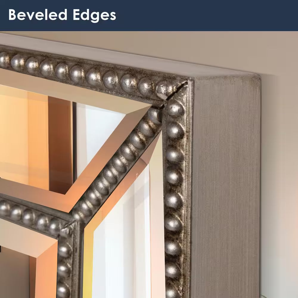 20 In. W X 32 In. H Framed Rectangular Beveled Edge Bathroom Vanity Mirror in Champagne Silver