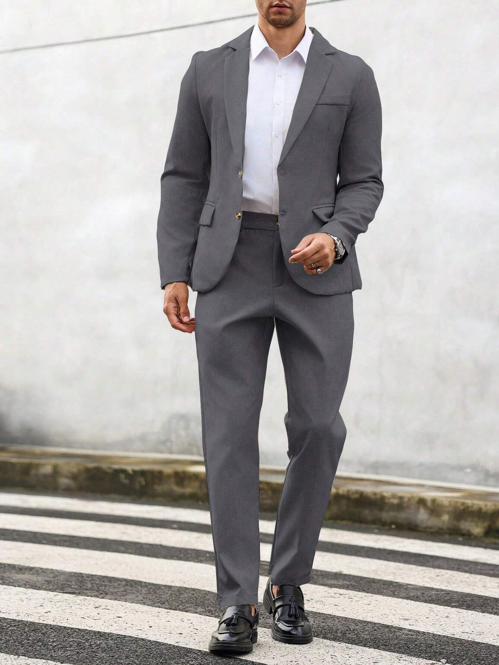 Calvornis 2Pcs Men'S Solid Color Single-Breasted Blazer and Pants Suit Men Suit and Pants