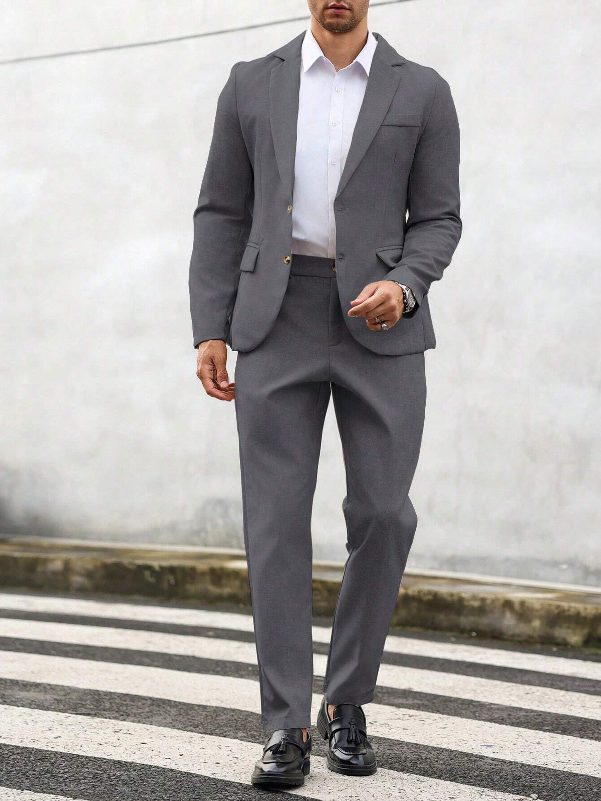 Calvornis 2Pcs Men'S Solid Color Single-Breasted Blazer and Pants Suit Men Suit and Pants
