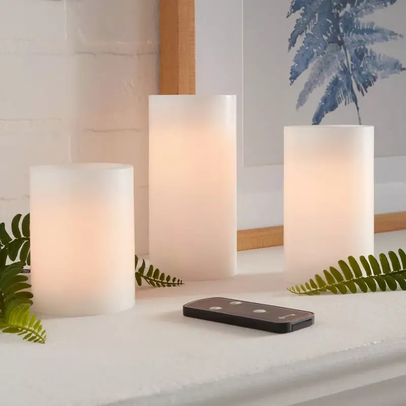 3Pk 3" X 4" 3" X 5" 3" X 6" LED Flameless Black Wick Candles White - Threshold