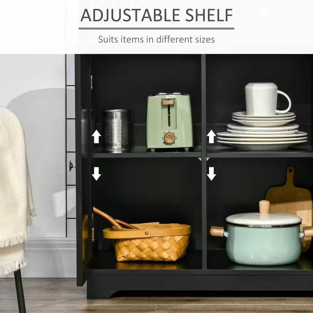 Modern Black Sideboard with Rubberwood Top and Drawers