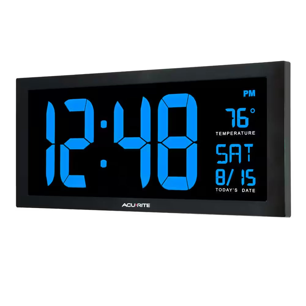 18 In. Digital Clock with Date, Indoor Temperature, and Blue LED Display