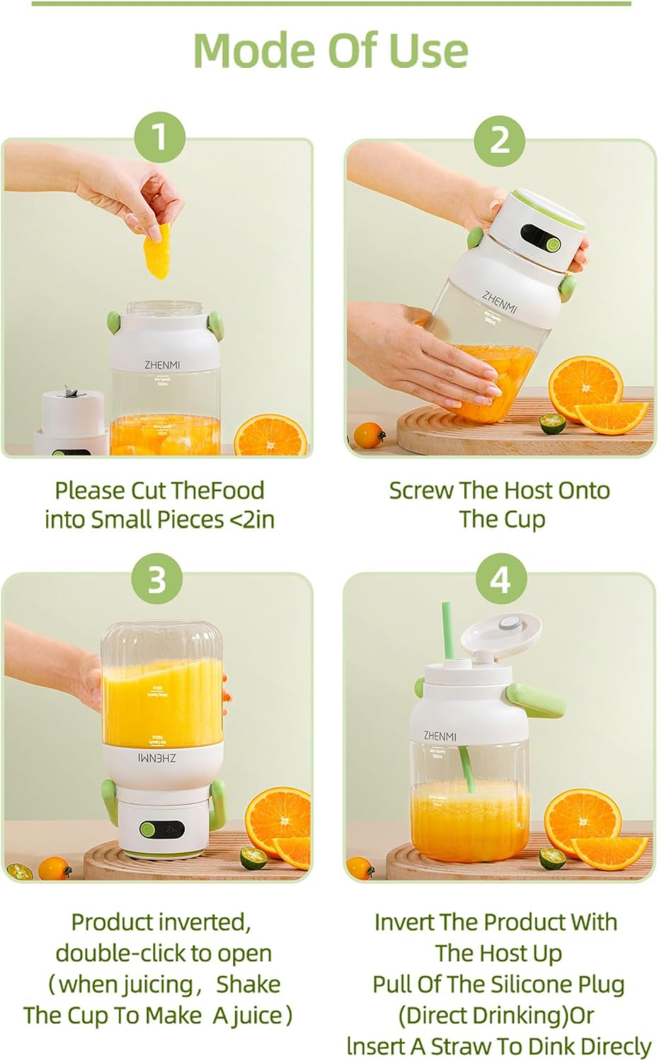 Portable Blender, Personal Blender for Smoothies & Shakes, Cordless, 33Oz Bpa-Free Vessel, 18000RPM Motor, Leakproof Lid with Sip Spout, USB-C Rechargeable, Easy-To-Clean Parts (Green)