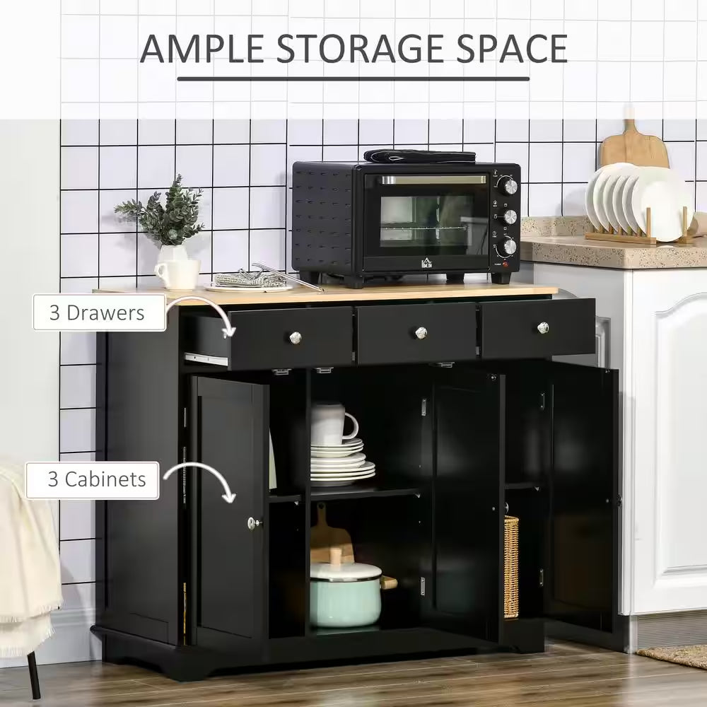 Modern Black Sideboard with Rubberwood Top and Drawers