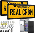 Anti Theft 100% Real Carbon Fiber License Plate Frame Holder, Black Licence Plate Car Tag Frame 6″×12″ Rust-Proof, Rattle-Proof & Lightweight, Universal Fit Complete Hardware (2-Pack 2-Hole)