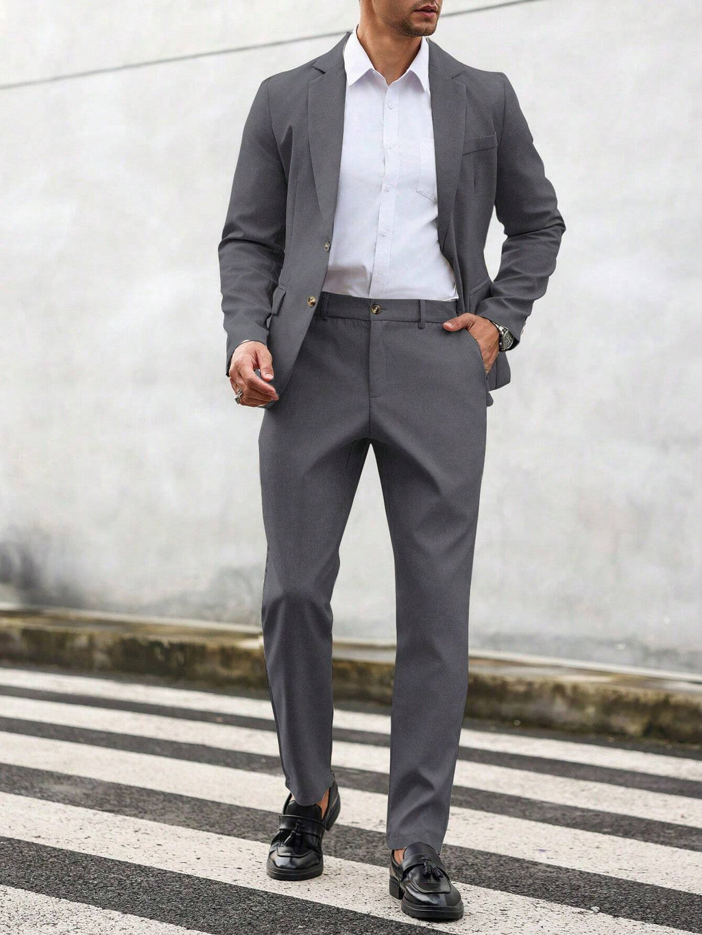 Calvornis 2Pcs Men'S Solid Color Single-Breasted Blazer and Pants Suit Men Suit and Pants