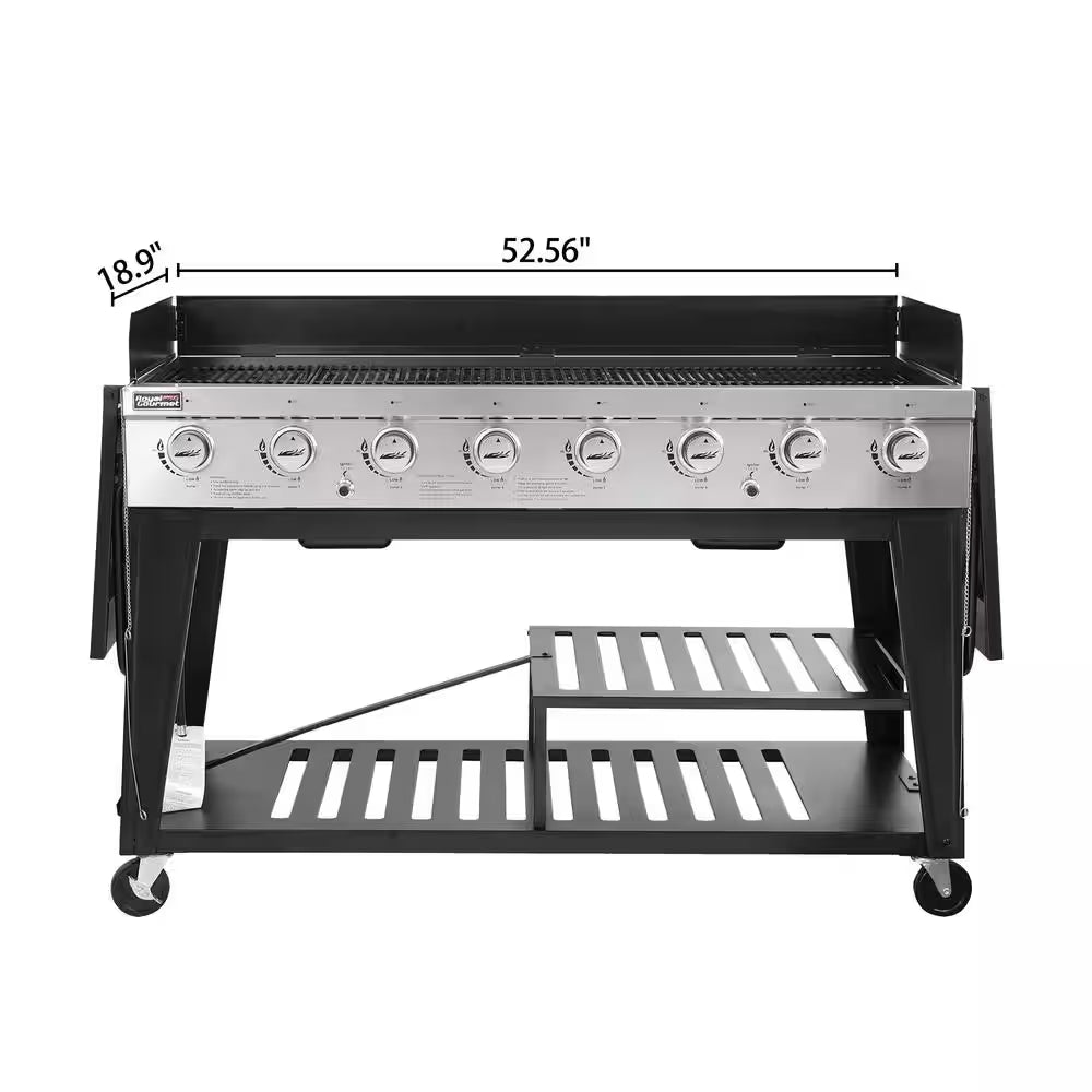 8-Burner Event Propane Gas Grill with 2 Folding Side Tables