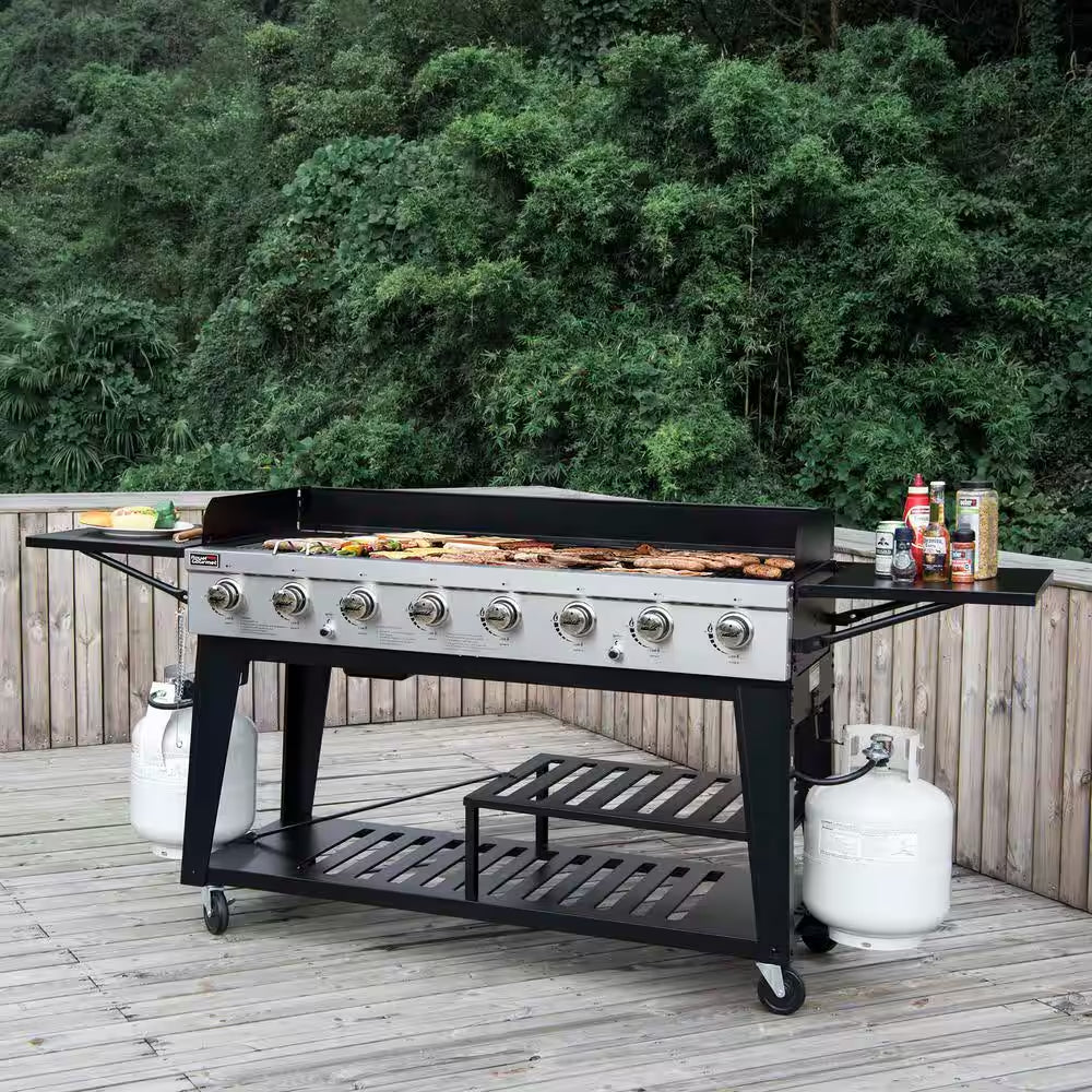 8-Burner Event Propane Gas Grill with 2 Folding Side Tables